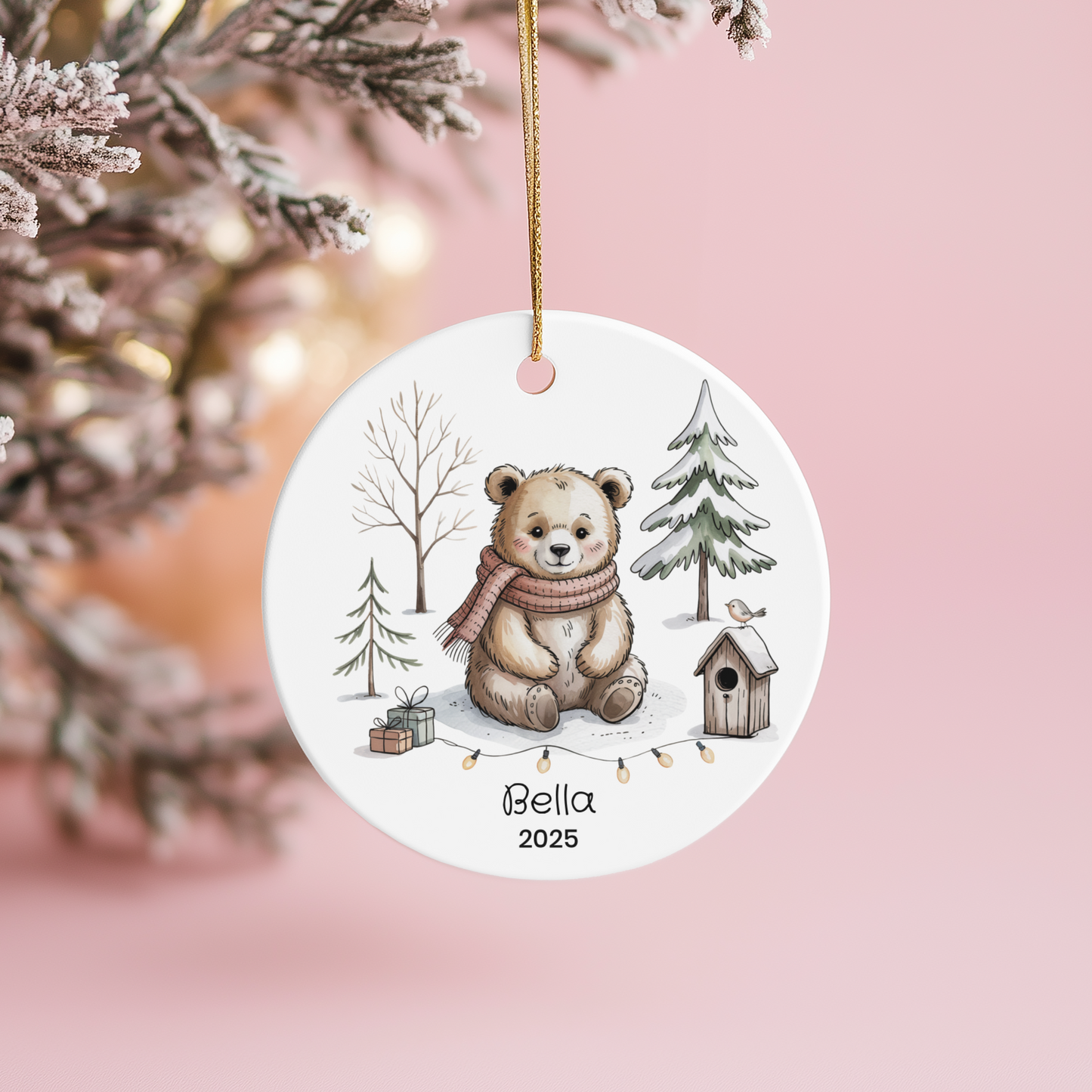 Custom Ceramic Bear Ornament, Rustic Woodland Decor, Holiday Gift, Cute Animal Keepsake, Winter Bear Decoration, Christmas Tree Accent, Personalized