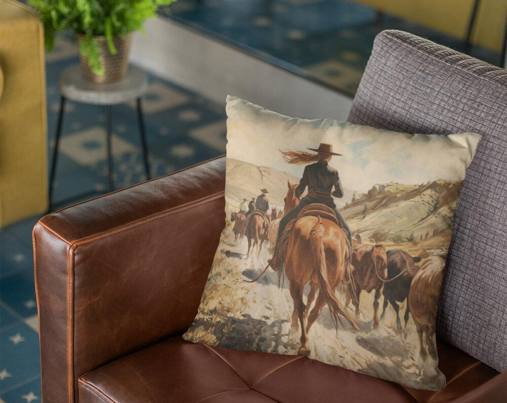 Cowgirl Cattle Drive Pillow