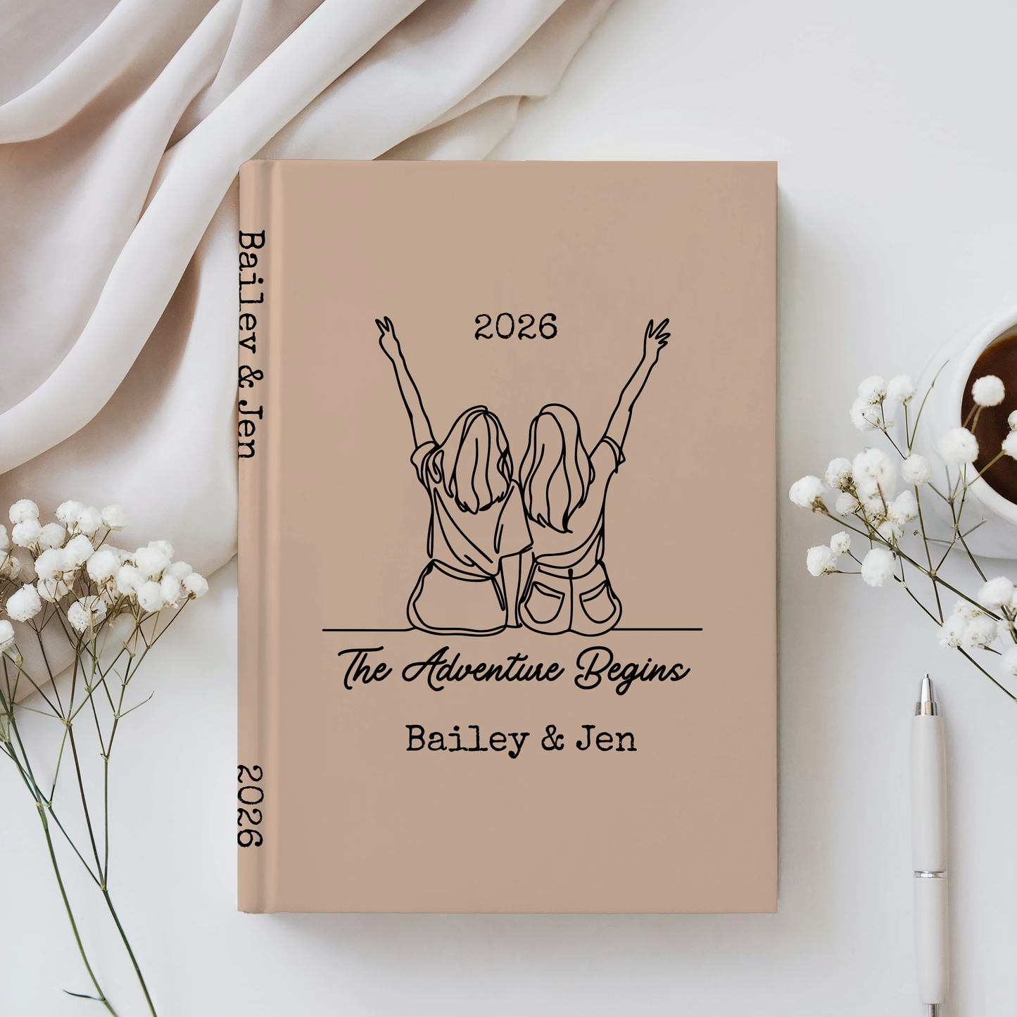 Custom best friends journal, Personalized hardcover notebook, Friendship gift, Going away college travel diary, New chapter keepsake