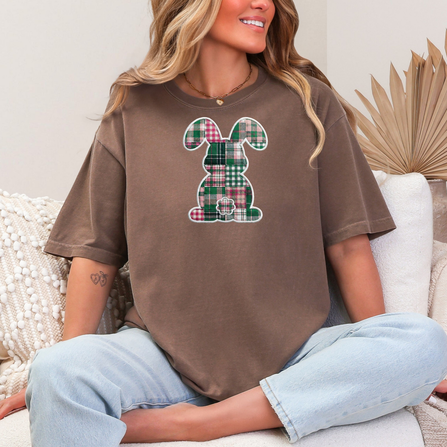 Comfort Colors Easter Teacher Shirt Faux Patchwork Bunny Shirt Spring Teacher Tee Retro Plaid Bunny Shirt Easter Teacher Gift