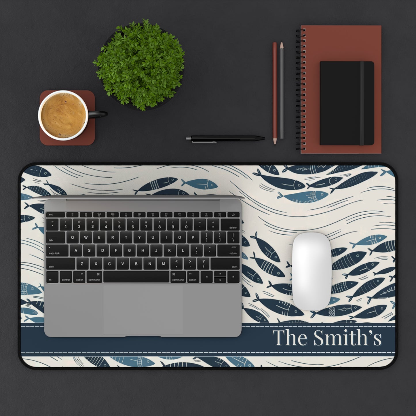 Custom Fish Design Desk Mat — Large Waterproof Mouse Pad for Home Office