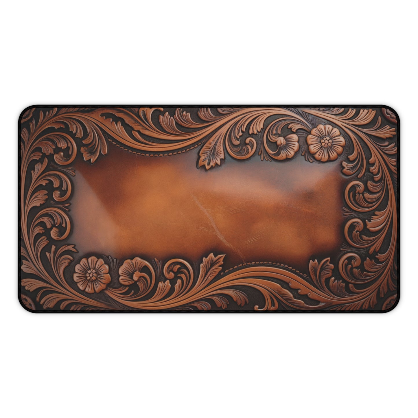 Tooled Leather Look Desk Mat - Rustic Western Office Decor