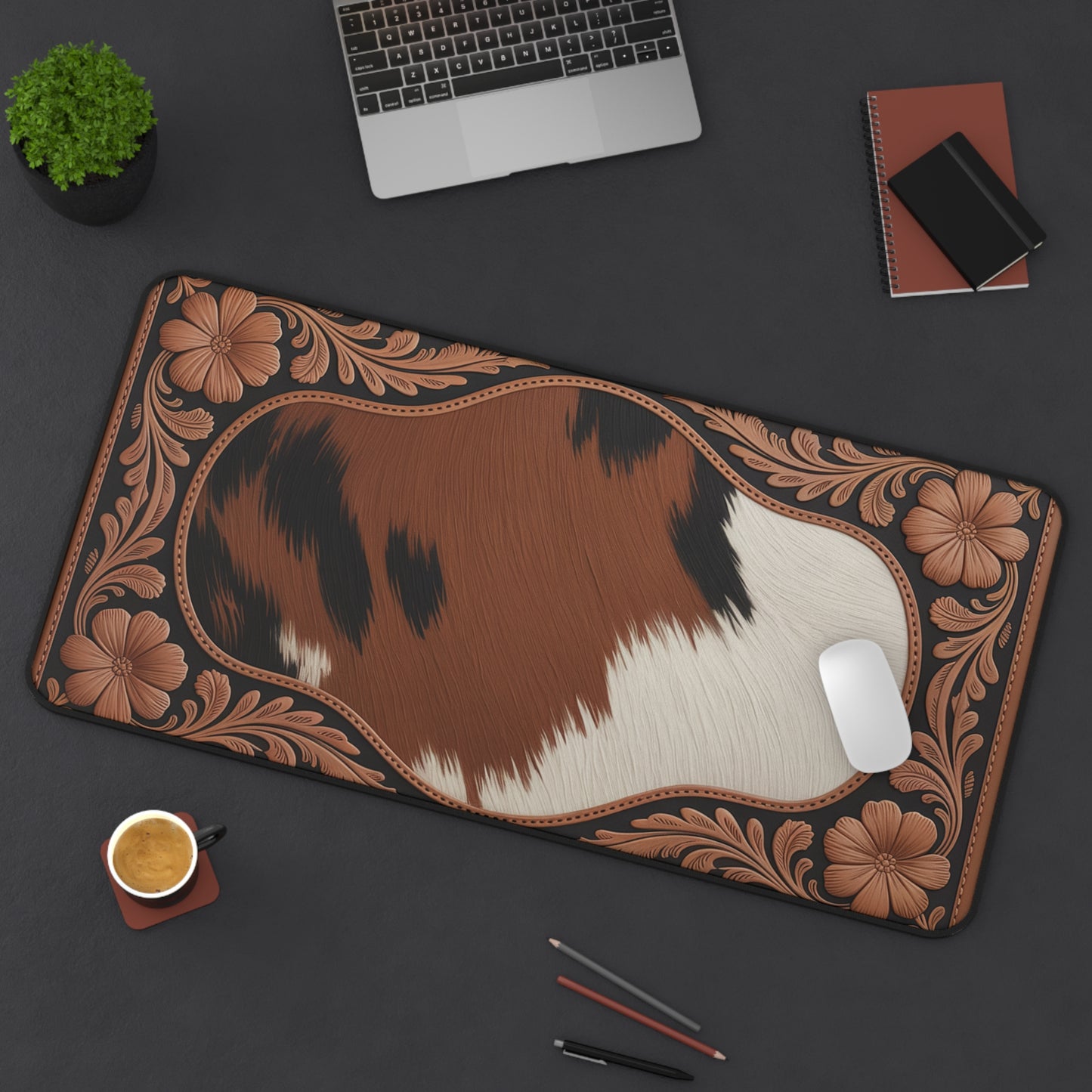 Cowhide Print Desk Mat — Stylish Home Office Desk Pad