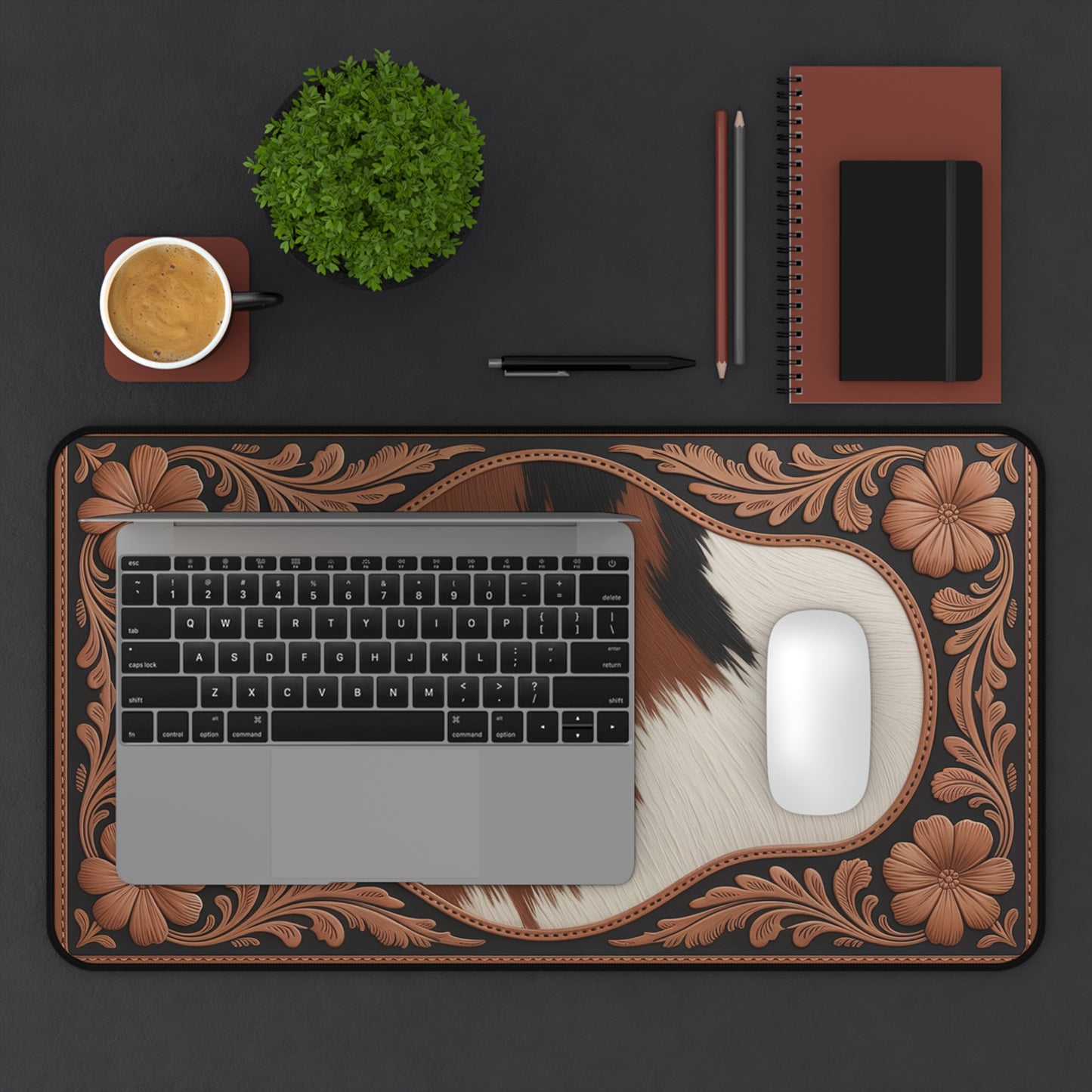 Cowhide Print Desk Mat — Stylish Home Office Desk Pad