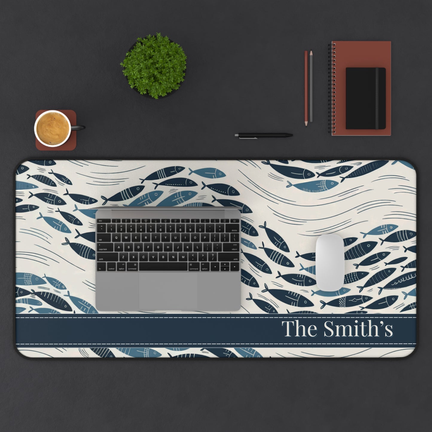 Custom Fish Design Desk Mat — Large Waterproof Mouse Pad for Home Office