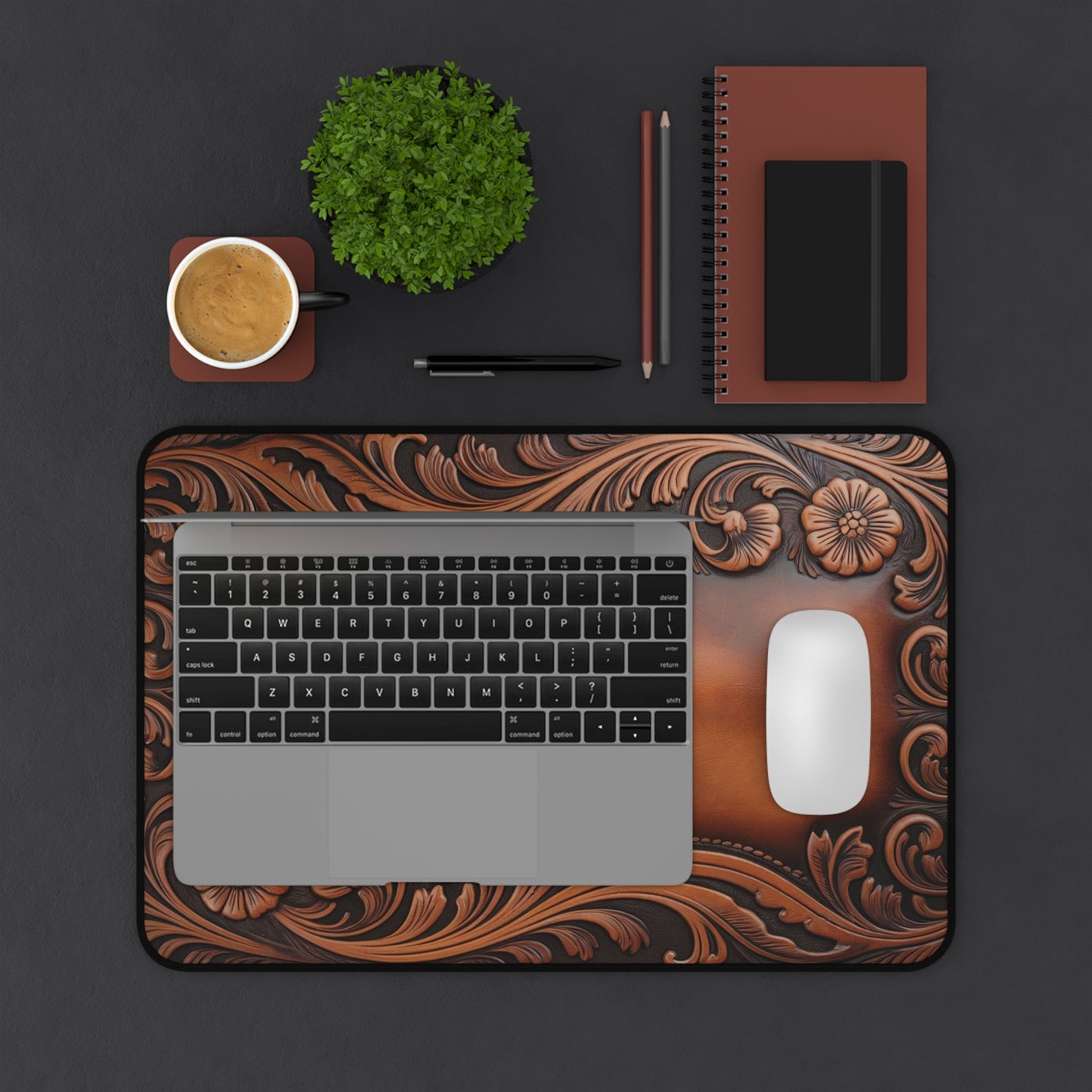 Tooled Leather Look Desk Mat - Rustic Western Office Decor