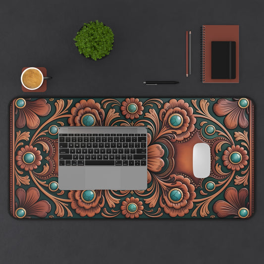 Tooled Leather Prink Desk Mat