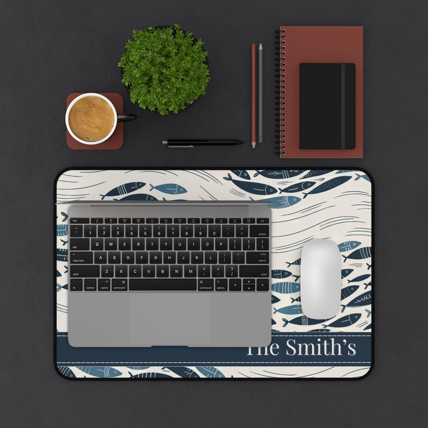Custom Fish Design Desk Mat — Large Waterproof Mouse Pad for Home Office