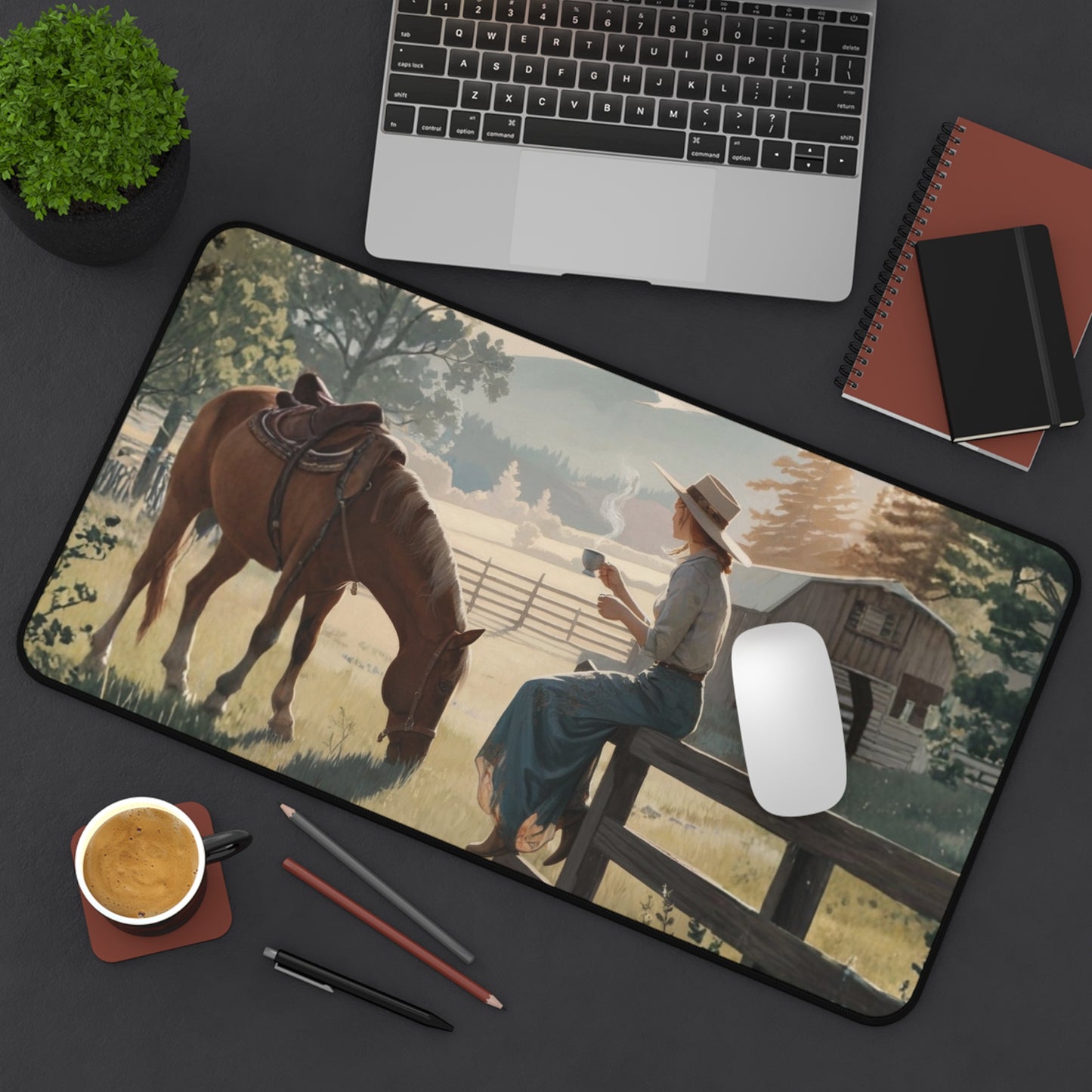 Cowgirl Painting Desk Mat — Western Cowgirl Art Mousepad