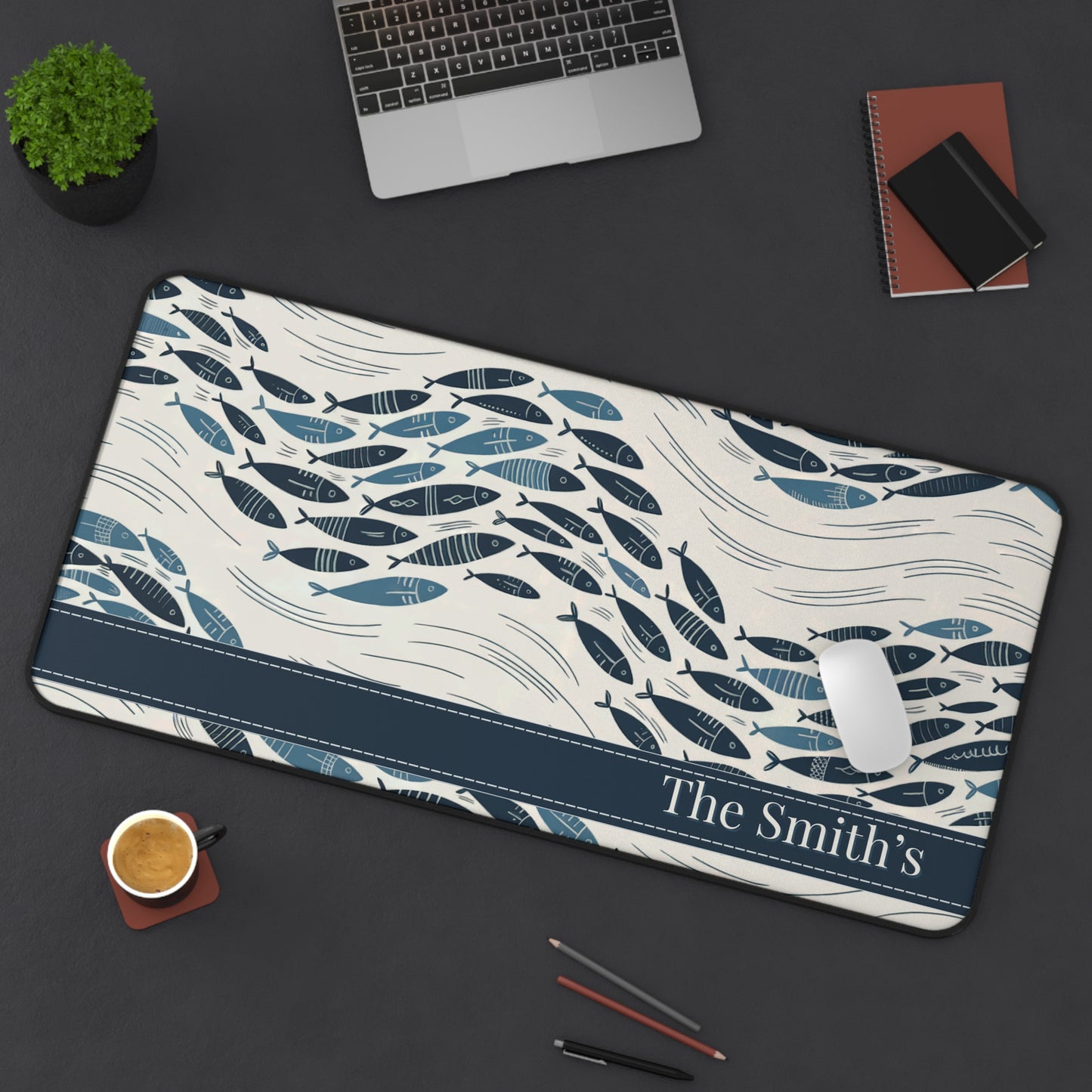 Custom Fish Design Desk Mat — Large Waterproof Mouse Pad for Home Office