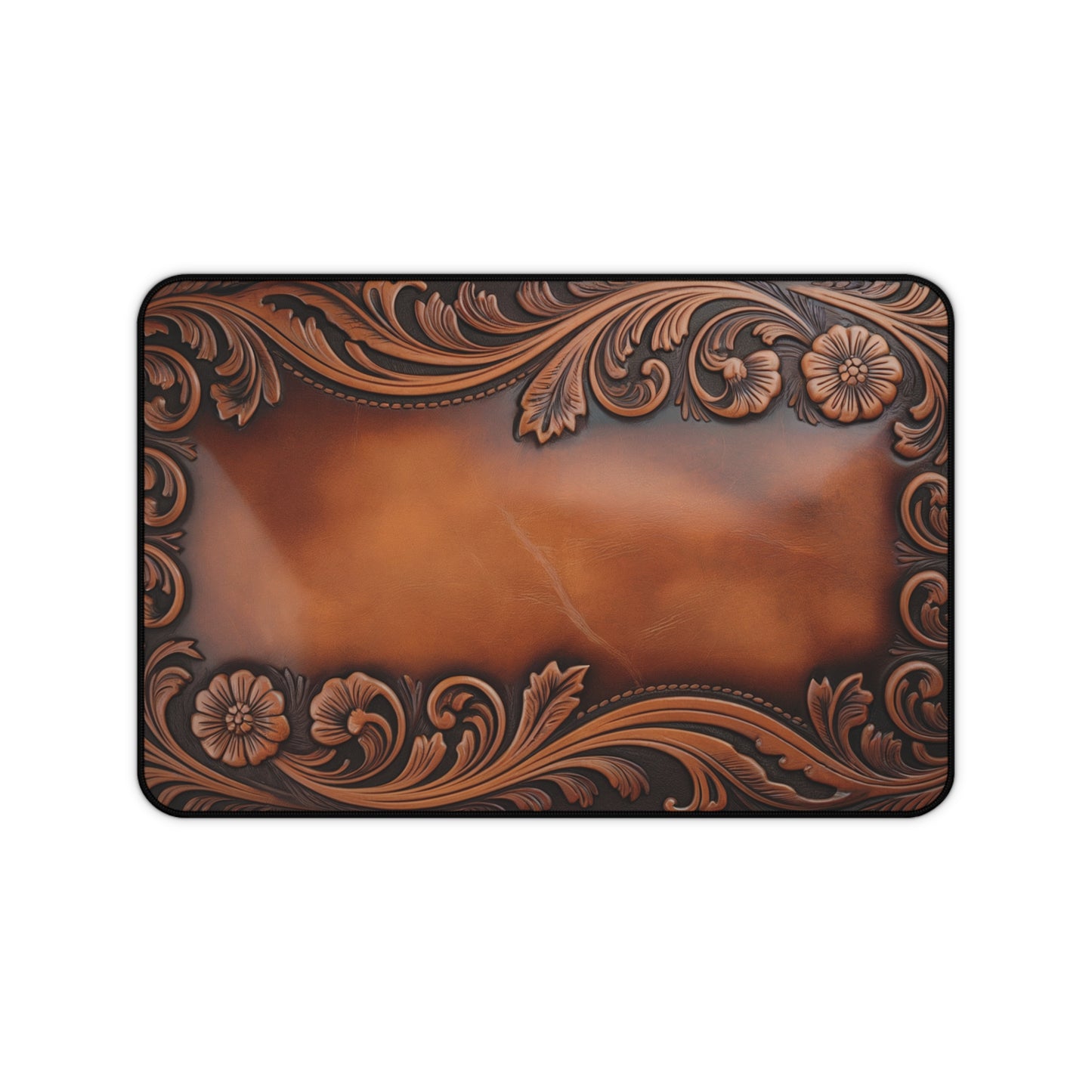 Tooled Leather Look Desk Mat - Rustic Western Office Decor