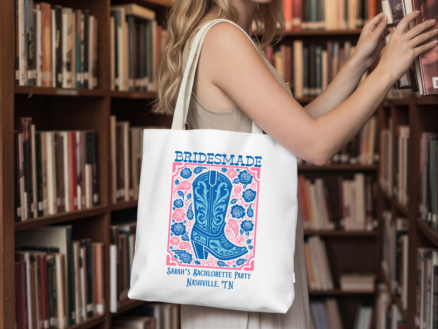 Personalized Wedding Tote Bag Bridal Party Gift Custom Name Bride Bridesmaid Maid of Honor Mother of the Bride Flower Girl