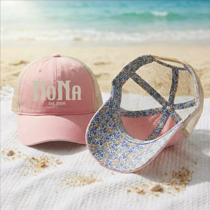 Custom Name Hat for Grandparent's or Mothers Day Gift Pregnancy Reveal Baby Announcement High Ponytail Cap