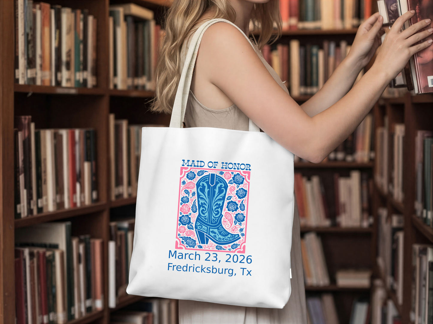 Personalized Wedding Tote Bag Bridal Party Gift Custom Name Bride Bridesmaid Maid of Honor Mother of the Bride Flower Girl
