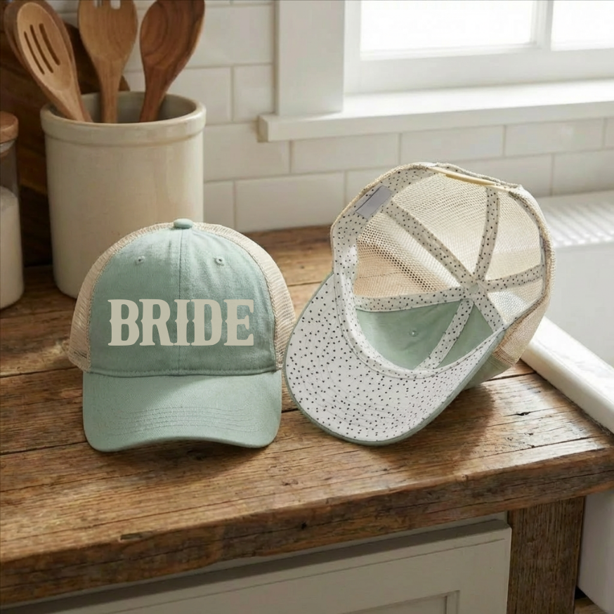 Western Bride Hat for Bachelorette Party Cowgirl Bridal Shower Gift Ponytail Mesh Back Cap Country Bach Weekend Outfit