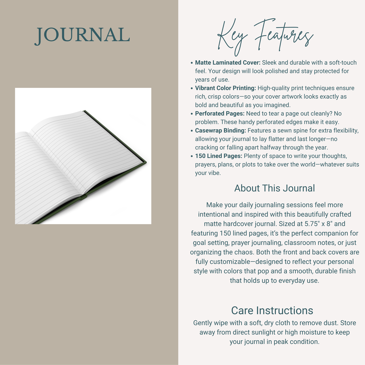 Custom Matte Hardcover Journal, Personal Writing Notebook, Unique Gifts for Writers, Artistic Journal, Lined Writing Journal, Handmade