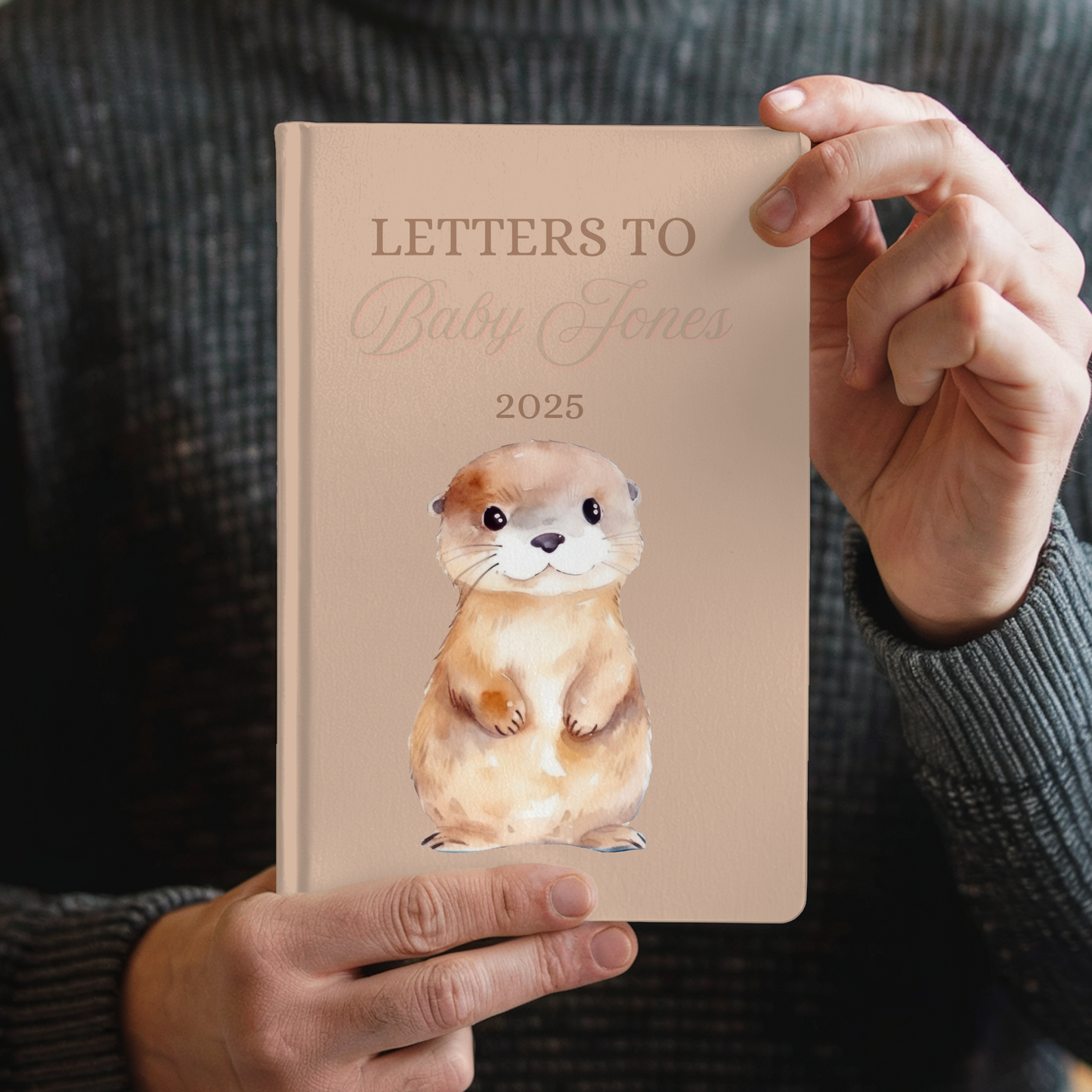 Custom Baby Journal, Personalized Book with Cute Otter, Congratulations Gift for Baby Memory Book