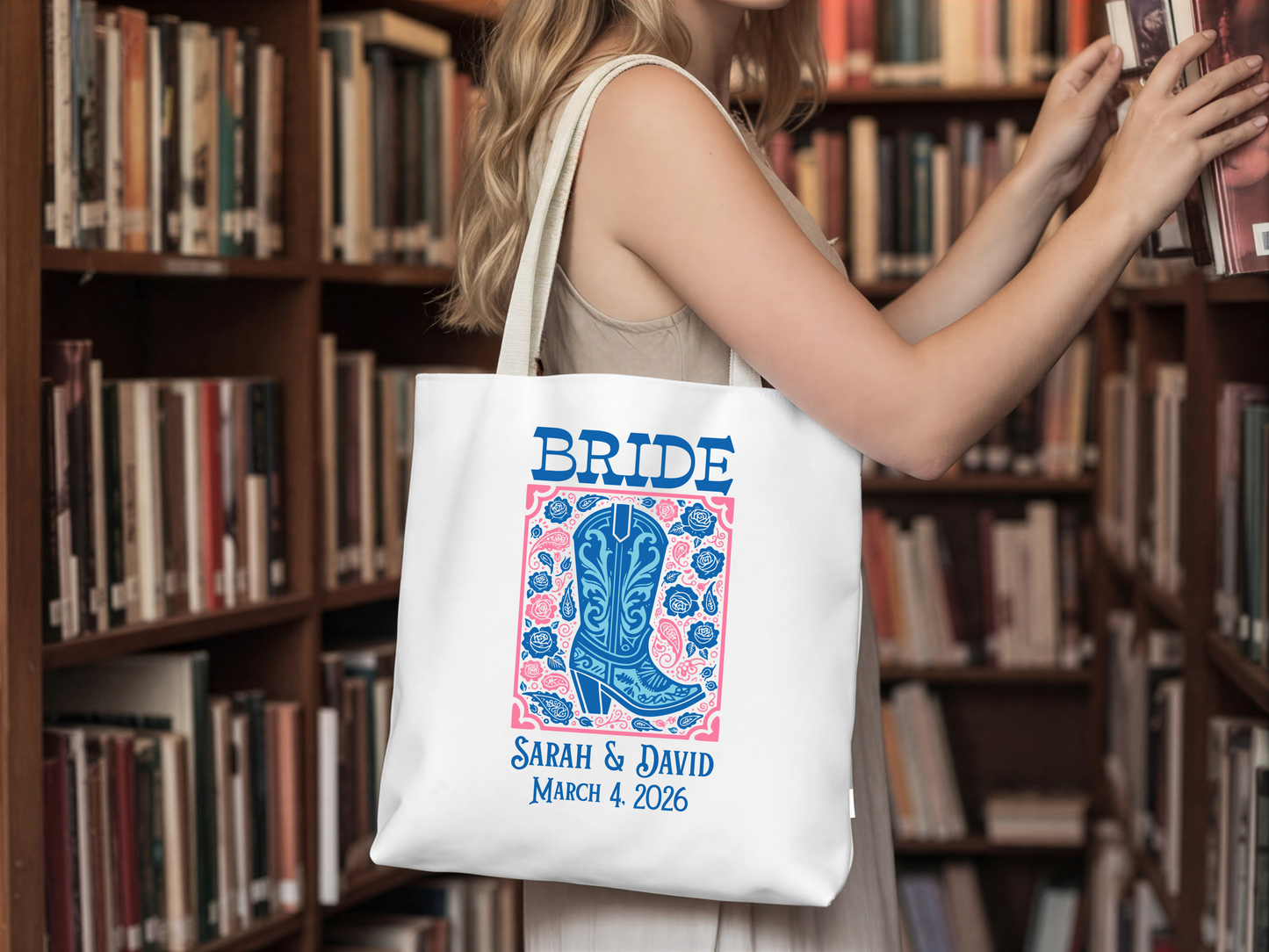 Personalized Wedding Tote Bag Bridal Party Gift Custom Name Bride Bridesmaid Maid of Honor Mother of the Bride Flower Girl