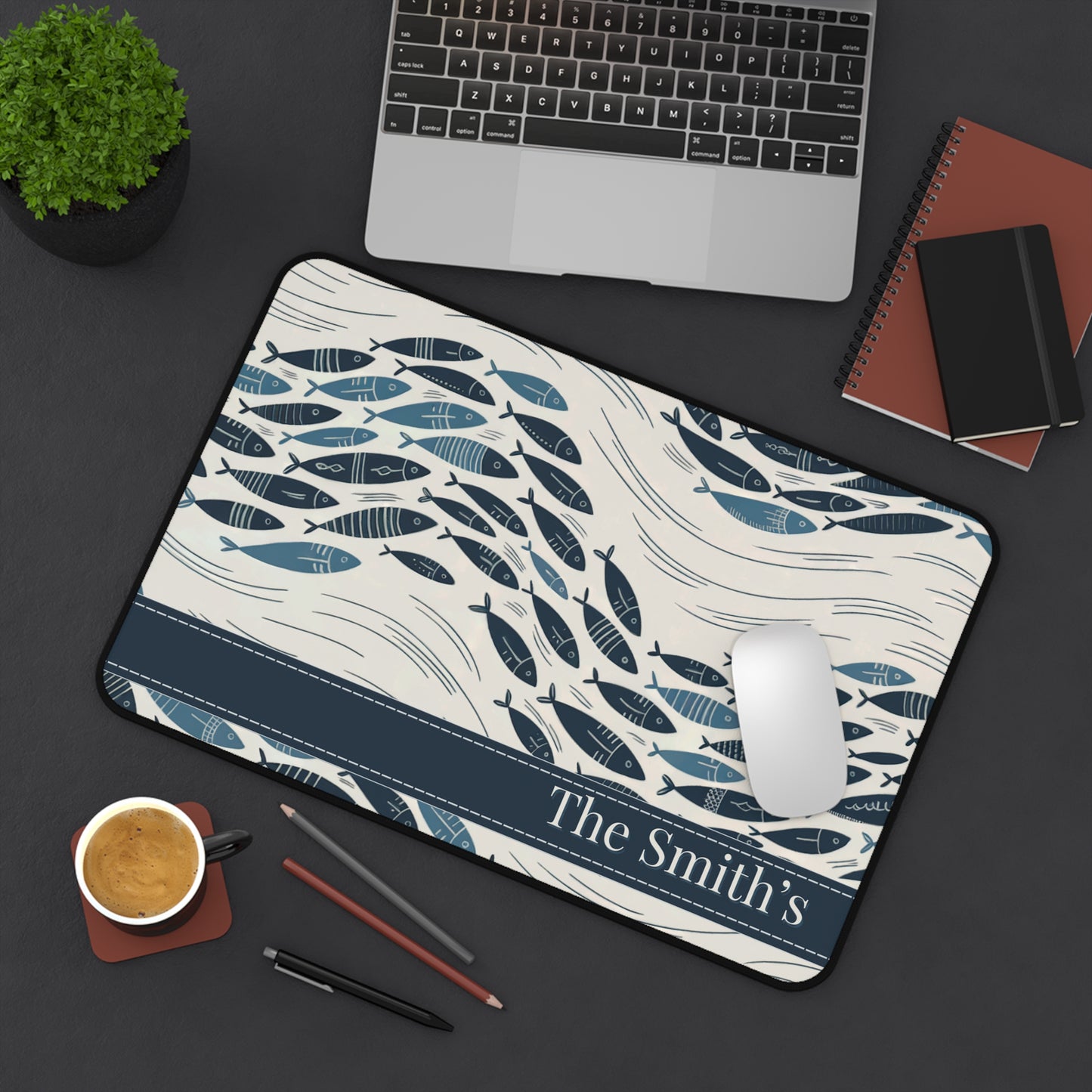 Custom Fish Design Desk Mat — Large Waterproof Mouse Pad for Home Office