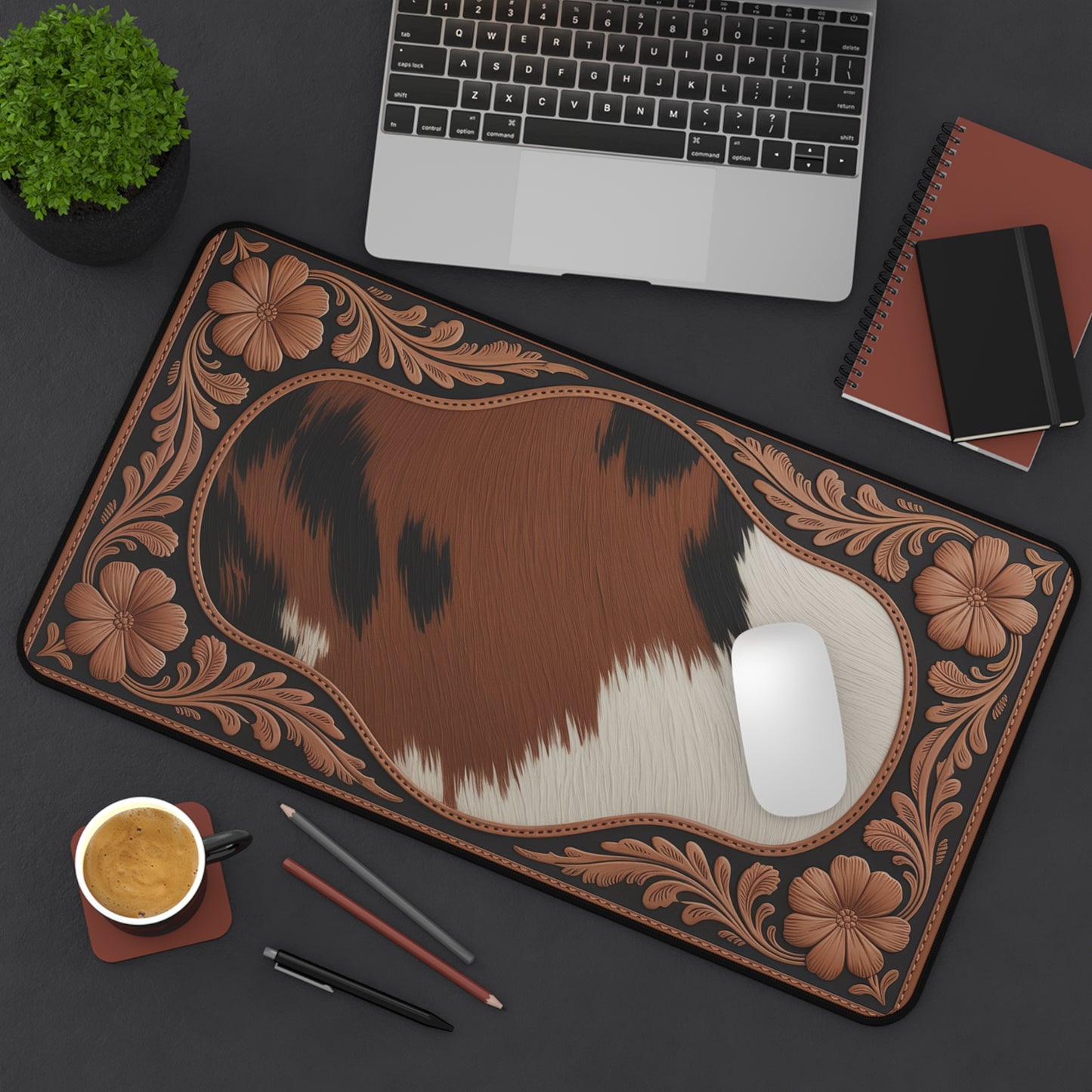 Cowhide Print Desk Mat — Stylish Home Office Desk Pad