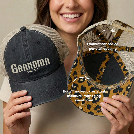 Custom Name Hat for Grandparent's or Mothers Day Gift Pregnancy Reveal Baby Announcement High Ponytail Cap
