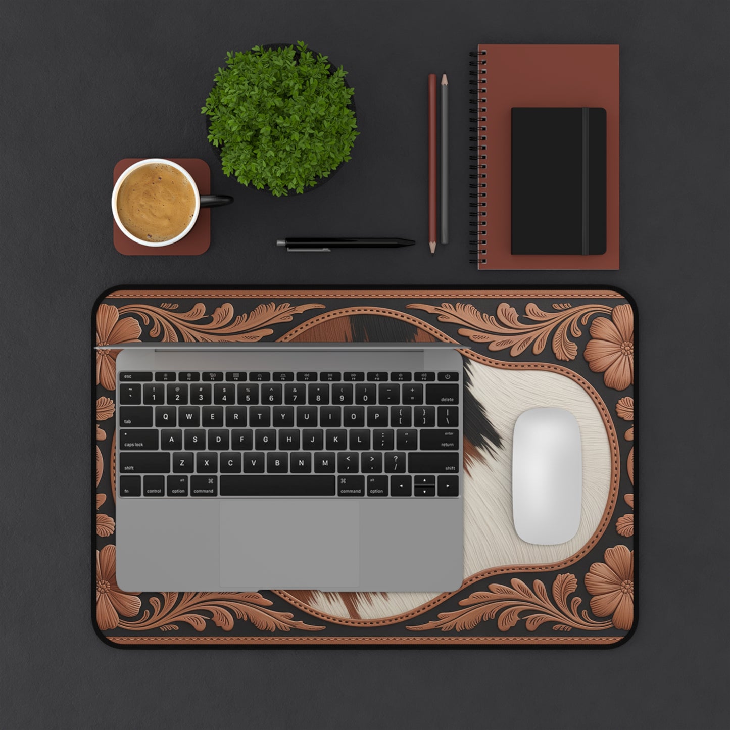 Cowhide Print Desk Mat — Stylish Home Office Desk Pad