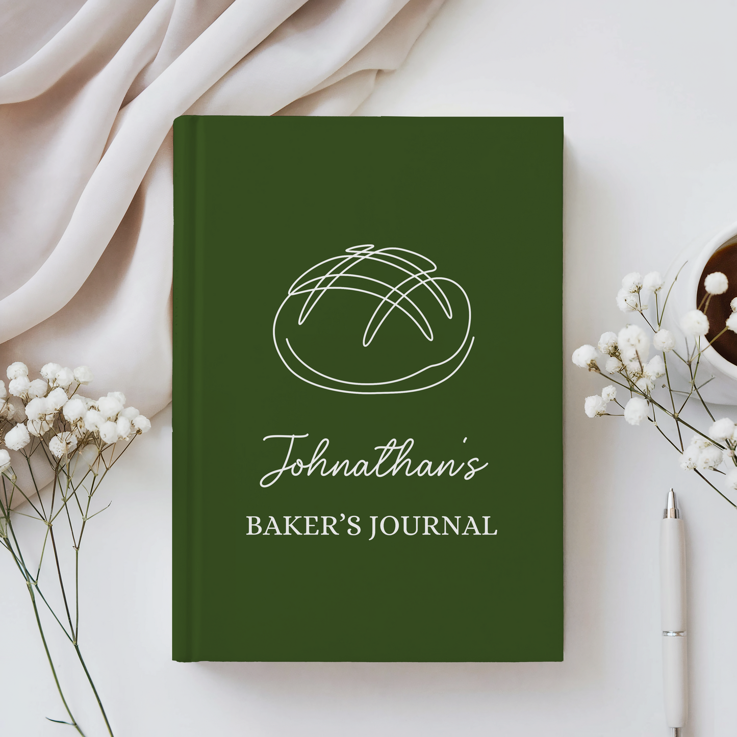 Baker's Journal Matte Hardcover, Personalized Journal, Gift for Bakers, Stylish Journal with Bread Art, Custom Baking Notebook