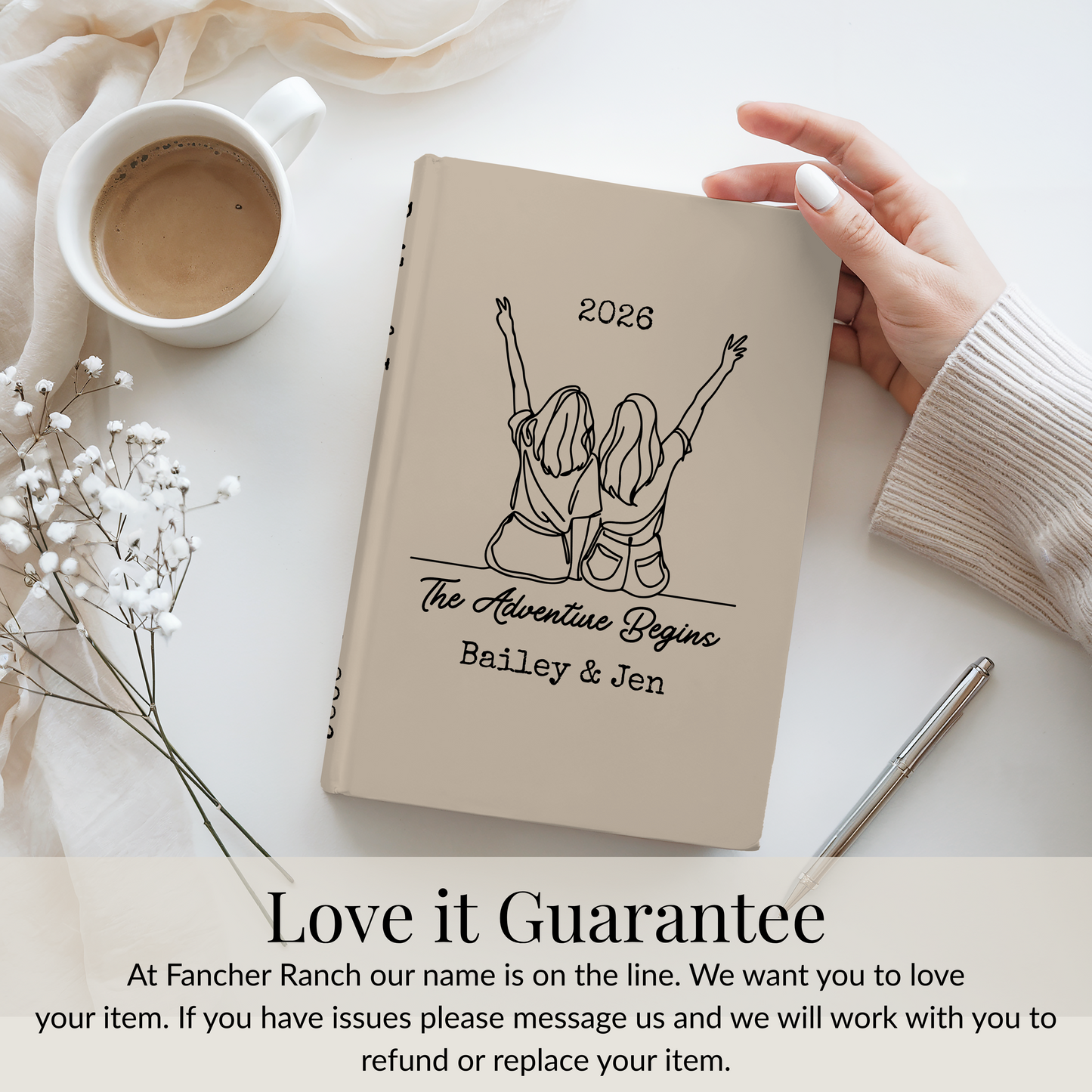 Custom best friends journal, Personalized hardcover notebook, Friendship gift, Going away college travel diary, New chapter keepsake