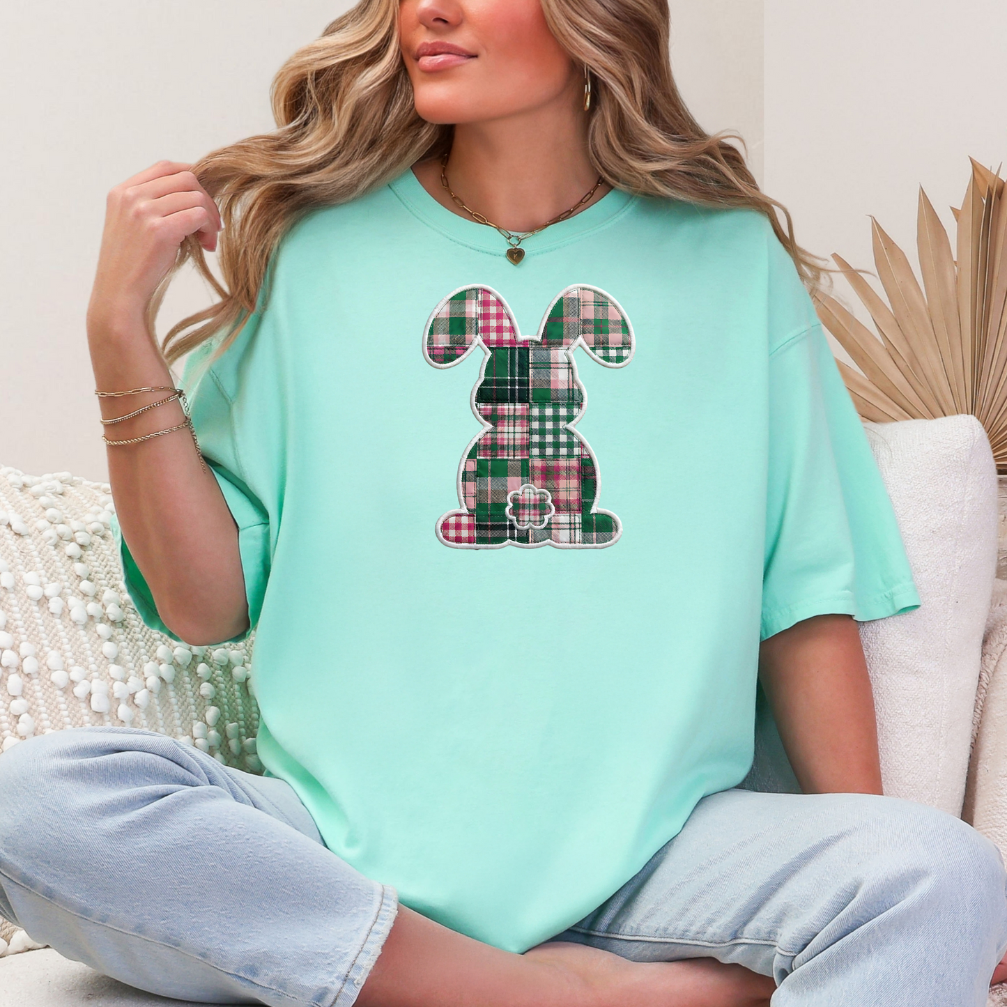 Comfort Colors Easter Teacher Shirt Faux Patchwork Bunny Shirt Spring Teacher Tee Retro Plaid Bunny Shirt Easter Teacher Gift