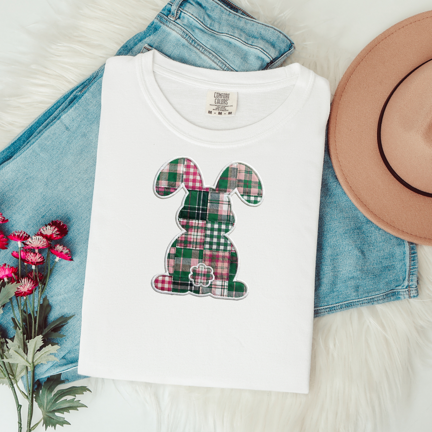 Comfort Colors Easter Teacher Shirt Faux Patchwork Bunny Shirt Spring Teacher Tee Retro Plaid Bunny Shirt Easter Teacher Gift