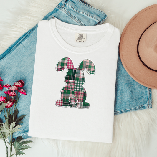 Comfort Colors Easter Teacher Shirt Faux Patchwork Bunny Shirt Spring Teacher Tee Retro Plaid Bunny Shirt Easter Teacher Gift