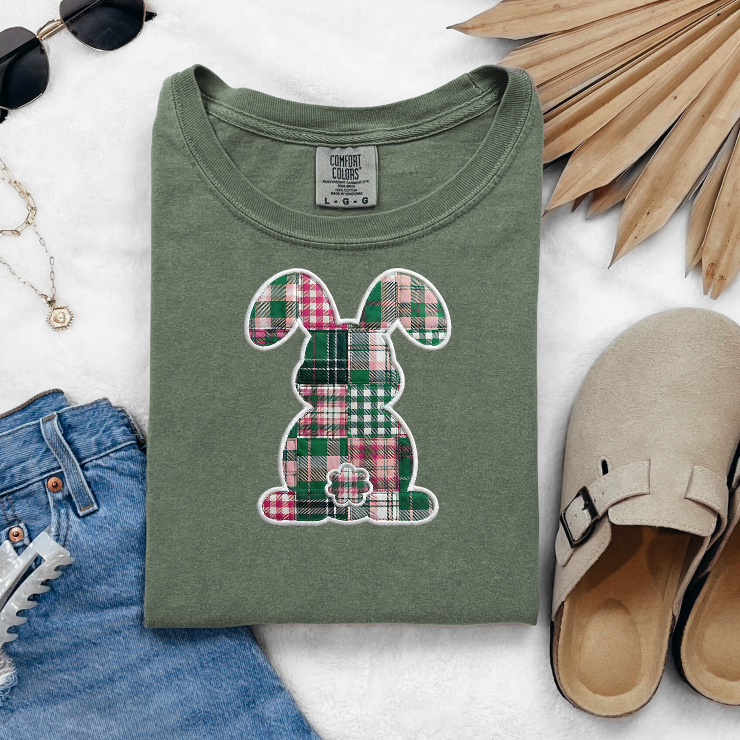 Comfort Colors Easter Teacher Shirt Faux Patchwork Bunny Shirt Spring Teacher Tee Retro Plaid Bunny Shirt Easter Teacher Gift