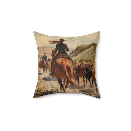 Cowgirl Cattle Drive Pillow - Western Ranch Throw Cushion