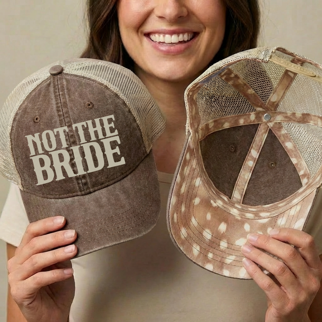 Western Bride Hat for Bachelorette Party Cowgirl Bridal Shower Gift Ponytail Mesh Back Cap Country Bach Weekend Outfit