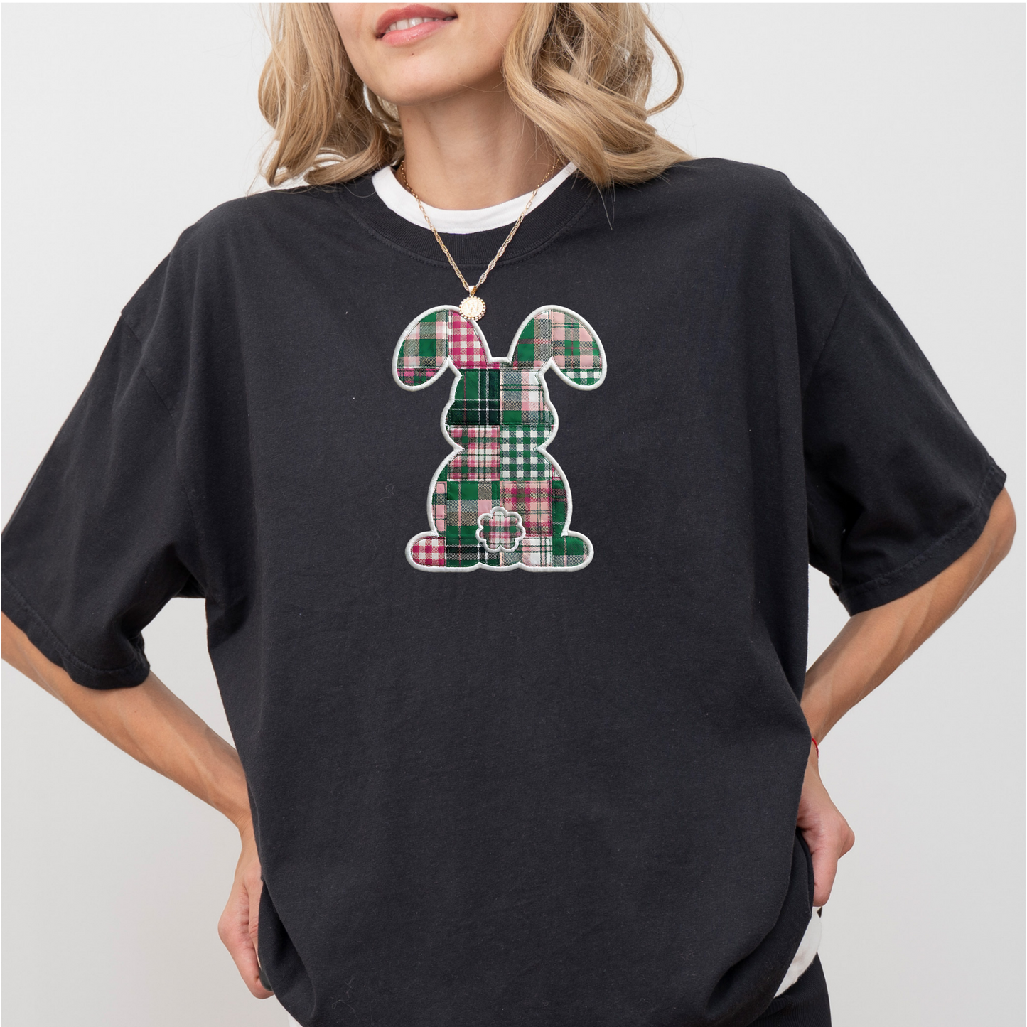 Comfort Colors Easter Teacher Shirt Faux Patchwork Bunny Shirt Spring Teacher Tee Retro Plaid Bunny Shirt Easter Teacher Gift