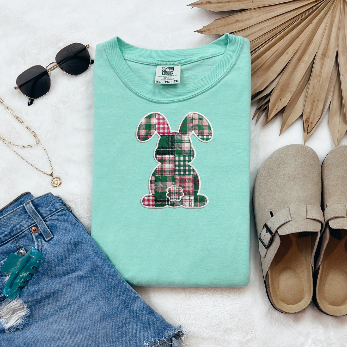 Comfort Colors Easter Teacher Shirt Faux Patchwork Bunny Shirt Spring Teacher Tee Retro Plaid Bunny Shirt Easter Teacher Gift