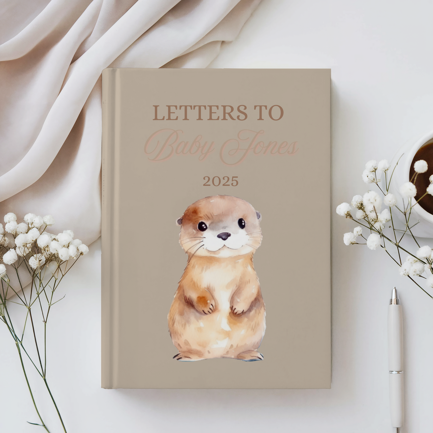 Custom Baby Journal, Personalized Book with Cute Otter, Congratulations Gift for Baby Memory Book