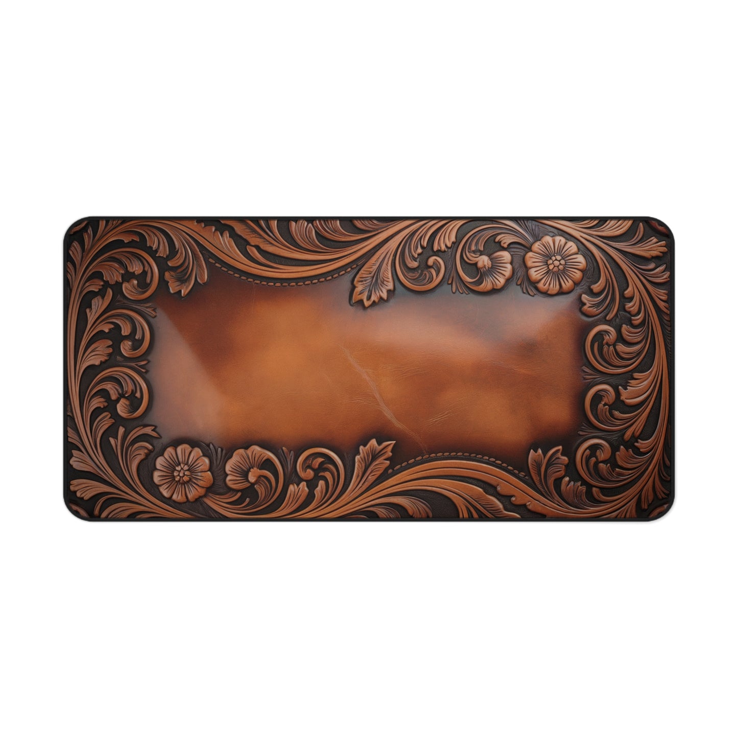 Tooled Leather Look Desk Mat - Rustic Western Office Decor