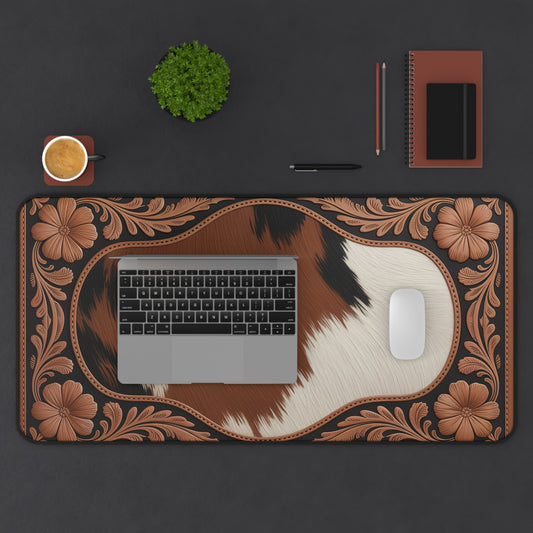 Cowhide Print Desk Mat — Stylish Home Office Desk Pad