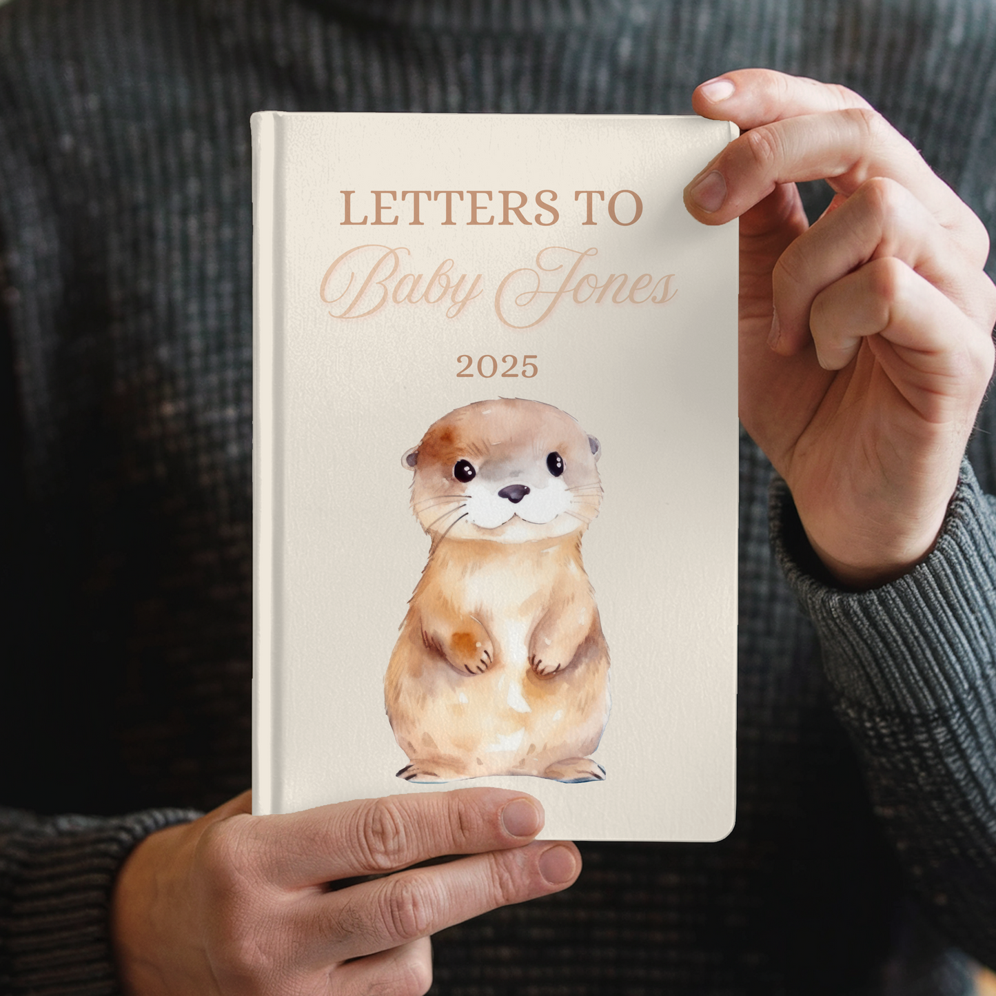 Custom Baby Journal, Personalized Book with Cute Otter, Congratulations Gift for Baby Memory Book