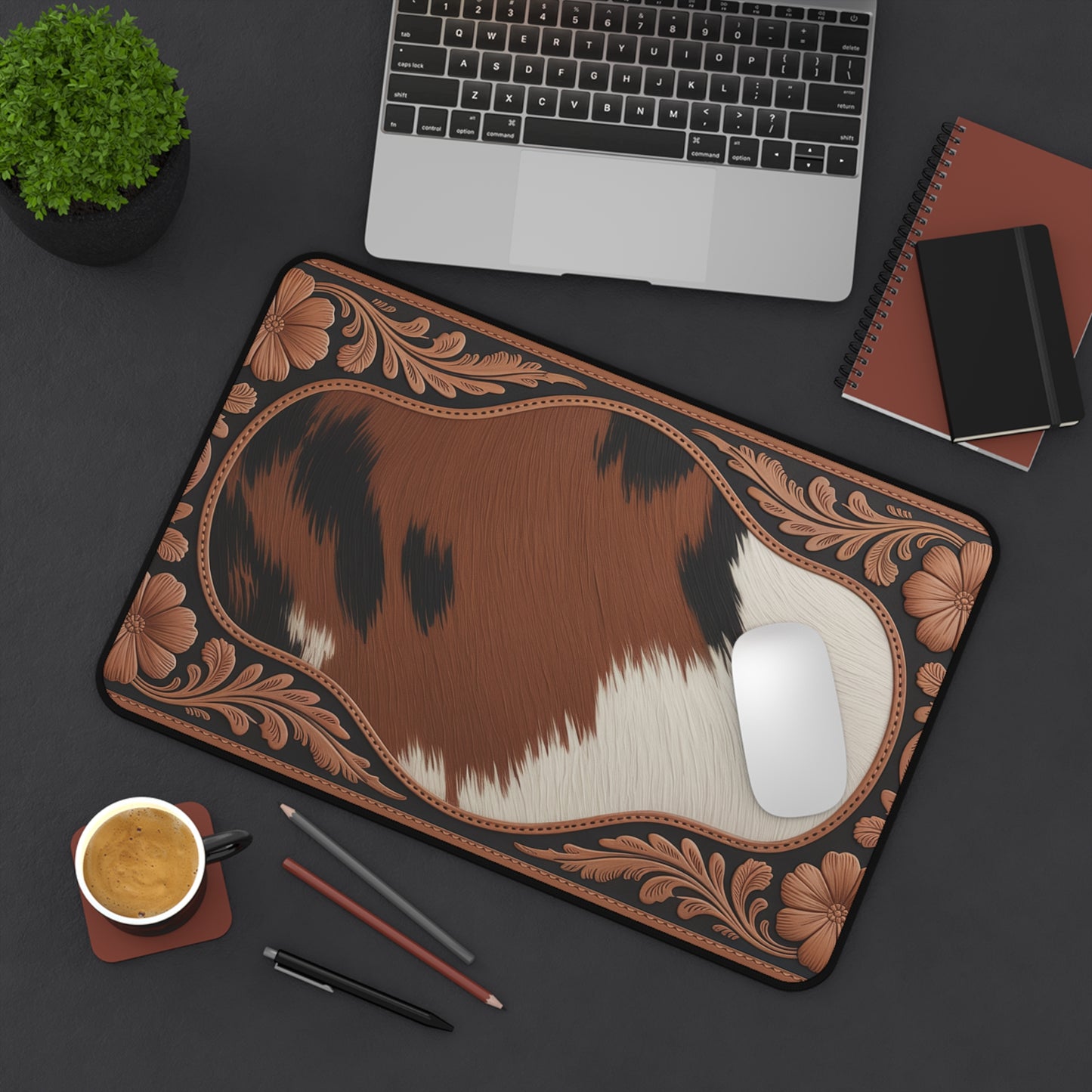 Cowhide Print Desk Mat — Stylish Home Office Desk Pad