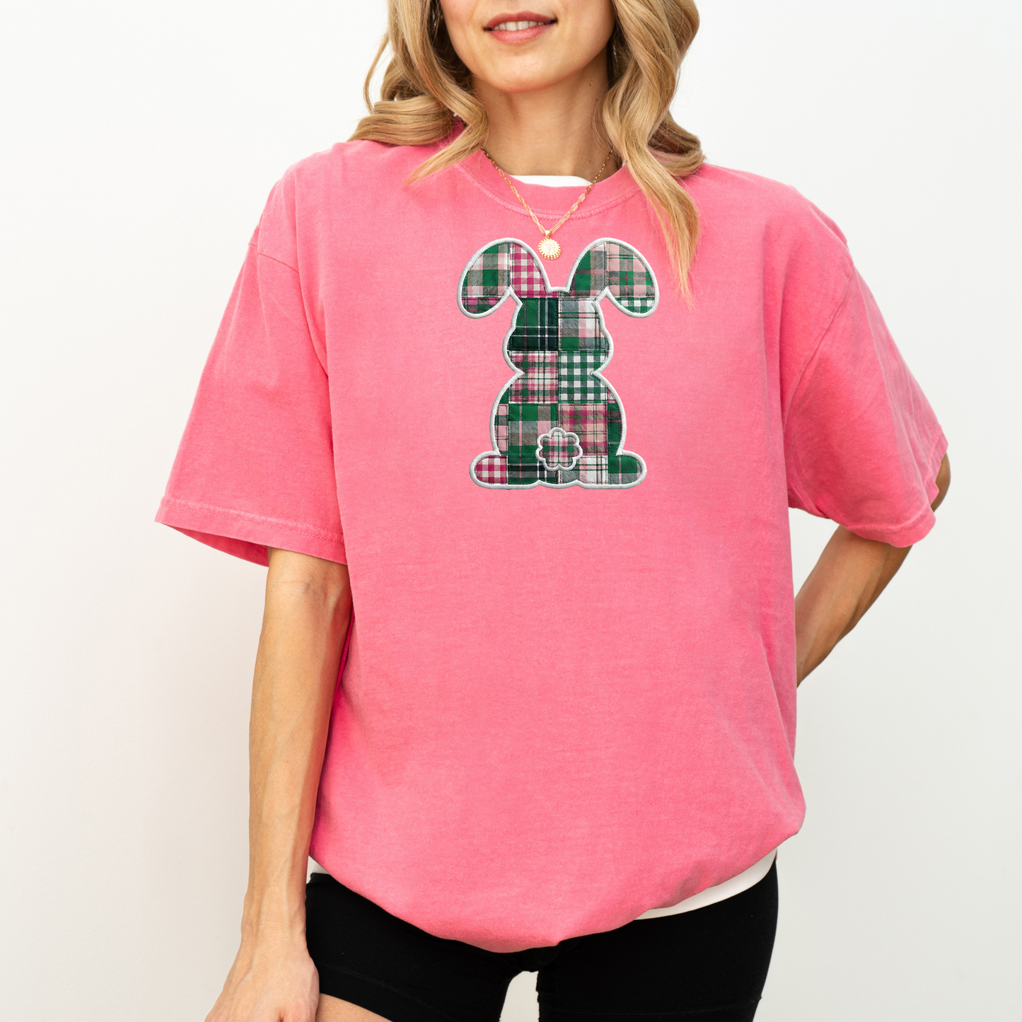 Comfort Colors Easter Teacher Shirt Faux Patchwork Bunny Shirt Spring Teacher Tee Retro Plaid Bunny Shirt Easter Teacher Gift