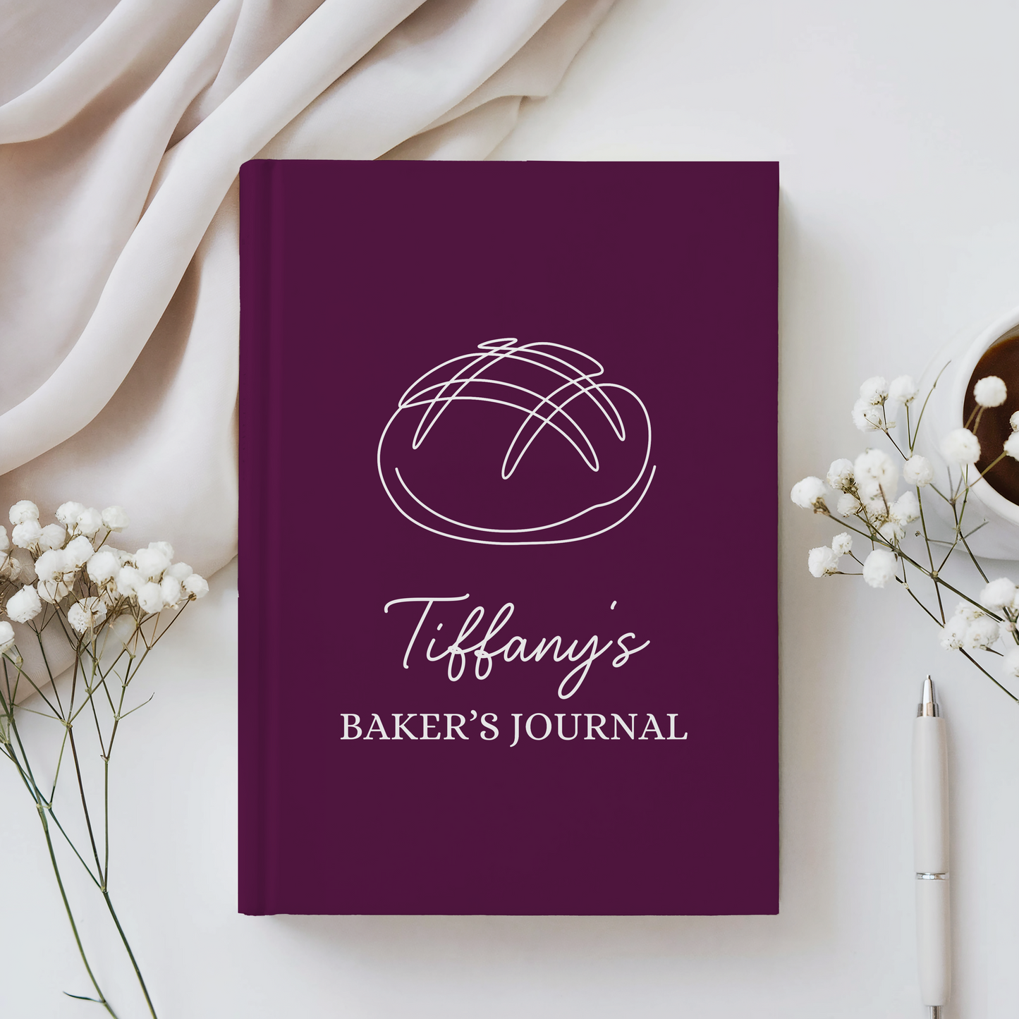 Baker's Journal Matte Hardcover, Personalized Journal, Gift for Bakers, Stylish Journal with Bread Art, Custom Baking Notebook