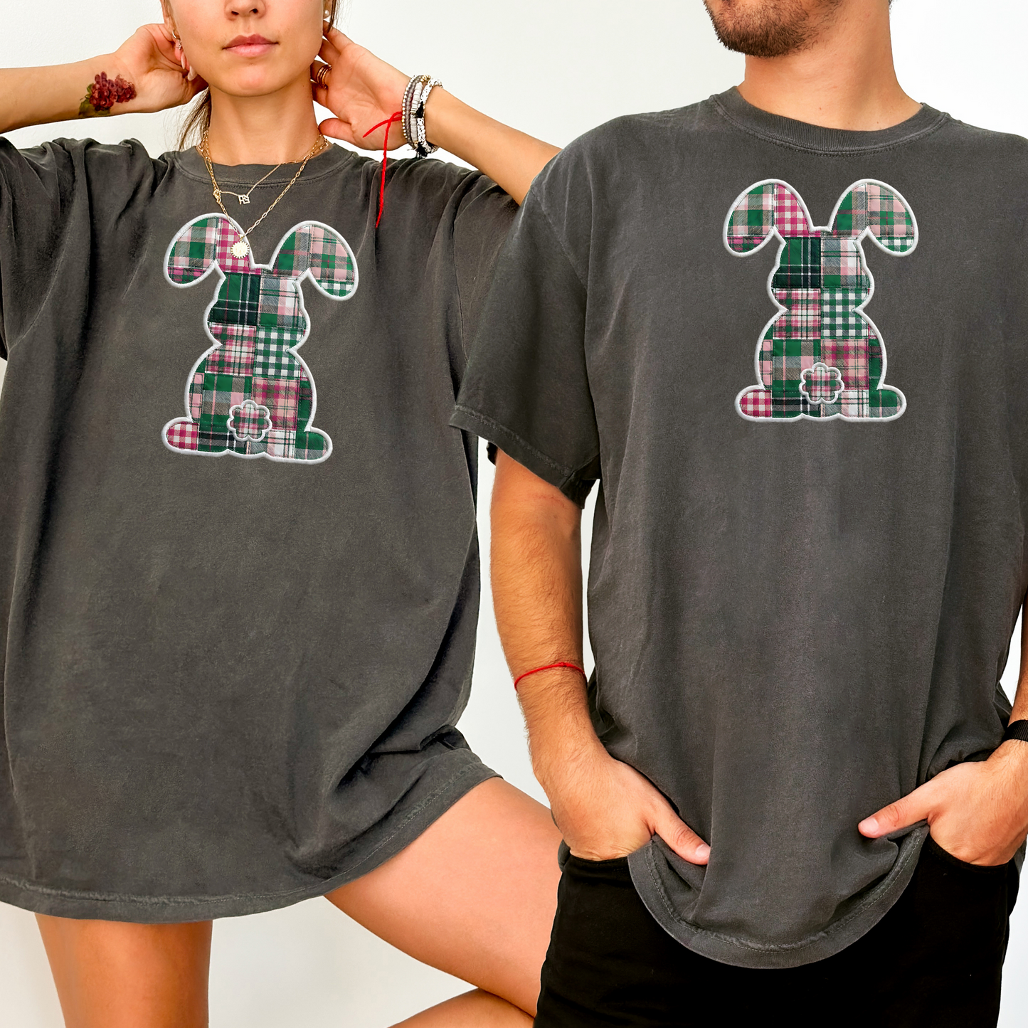 Comfort Colors Easter Teacher Shirt Faux Patchwork Bunny Shirt Spring Teacher Tee Retro Plaid Bunny Shirt Easter Teacher Gift