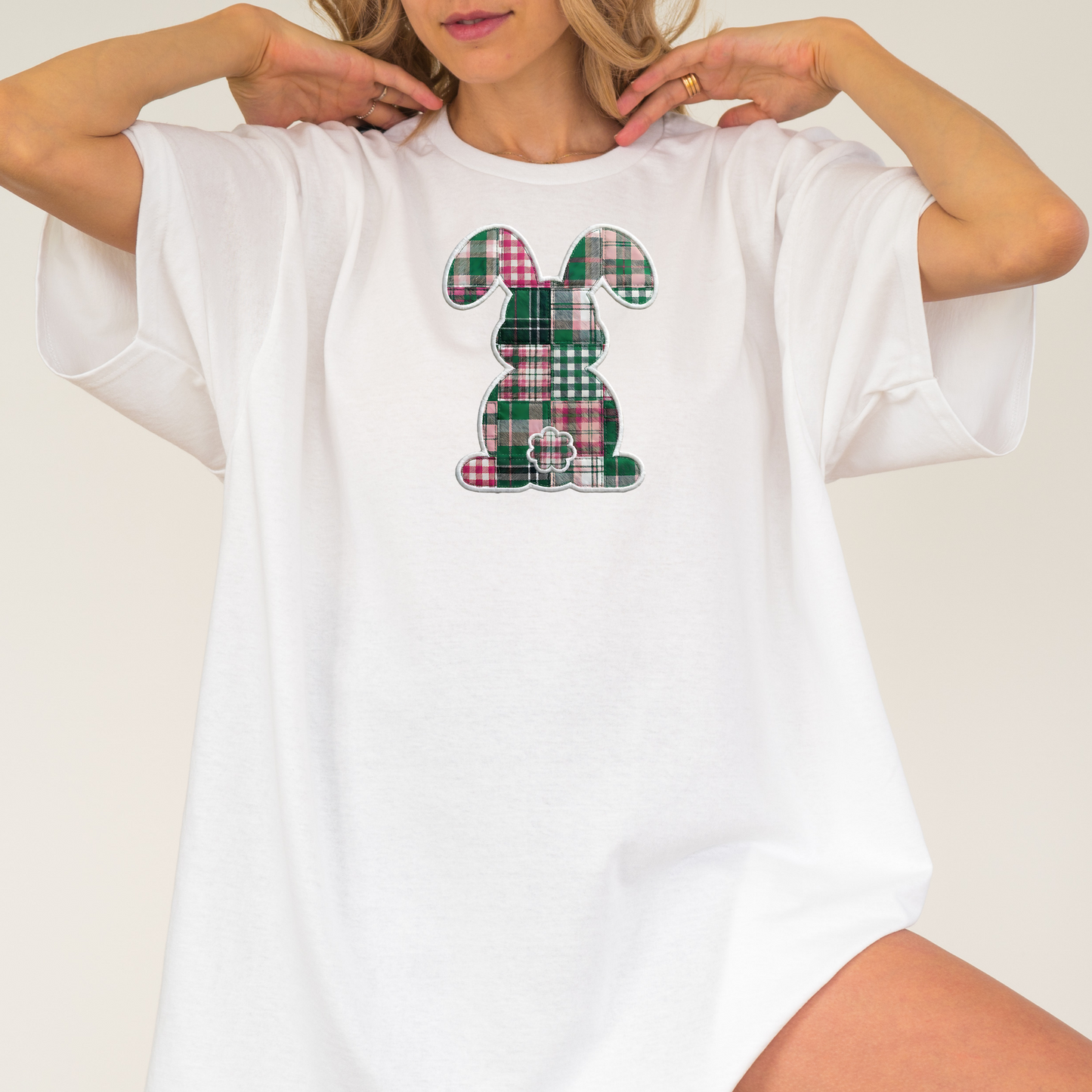 Comfort Colors Easter Teacher Shirt Faux Patchwork Bunny Shirt Spring Teacher Tee Retro Plaid Bunny Shirt Easter Teacher Gift