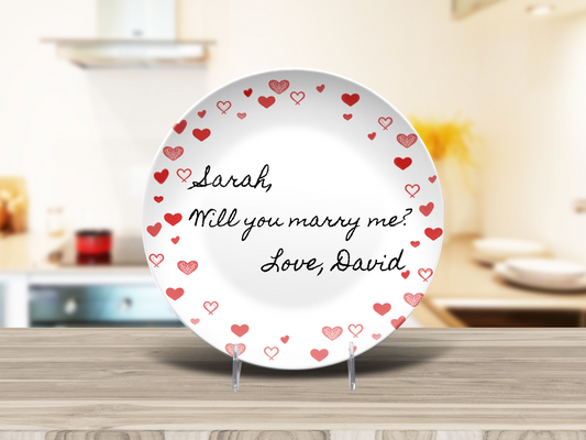 Unbreakable 10 inch plate, personalized message, Custom engagement proposal plate gift, made in USA, Valentines Day Promposal Gift