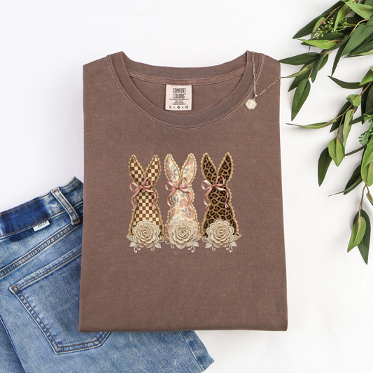 Floral Bunny Shirt Comfort Colors Easter Shirt Vintage Bunny Tee Printed Design Not Embroidered Spring Shirt Cute Easter Shirt for Women
