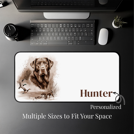 Personalized Labrador Hunting Dog Desk Mat Custom Retriever Office Gift Rustic Lodge Desk Decor for Dog Dad or Dog Mom