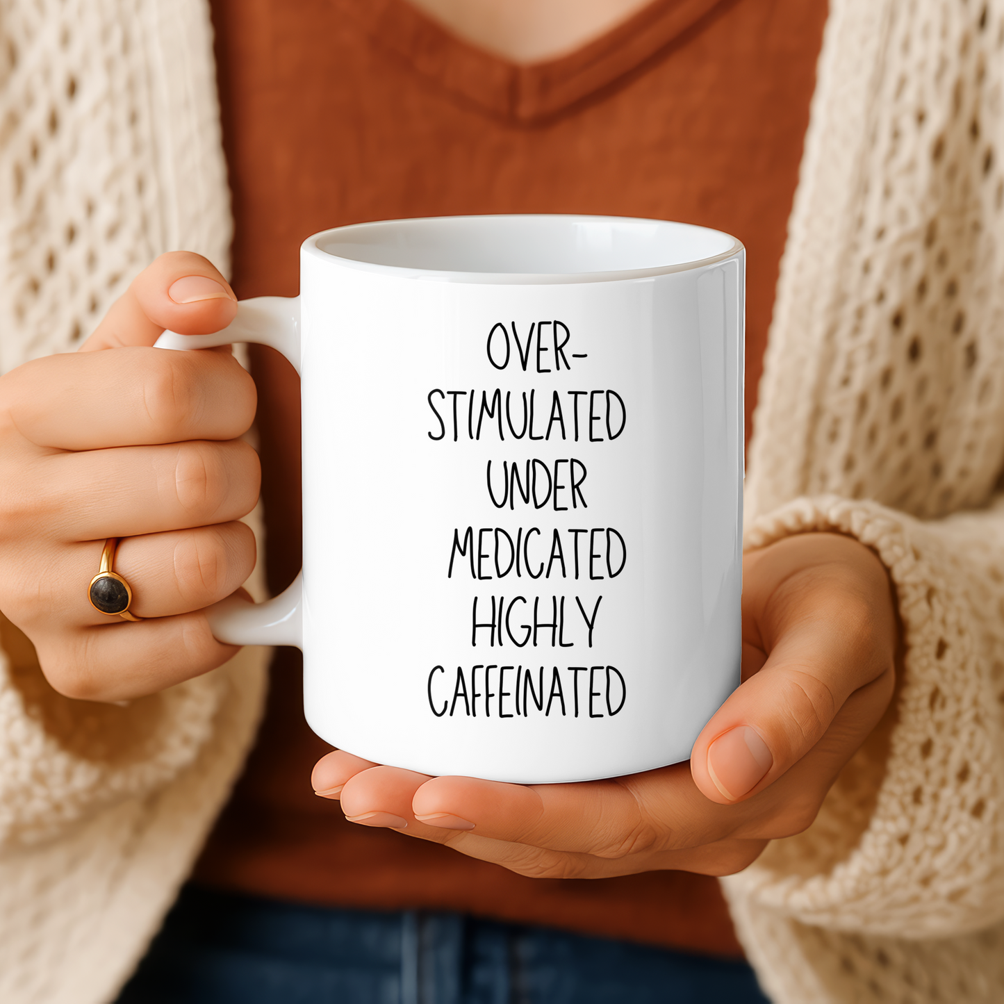 Funny Coffee Mug for Overstimulated Adults Caffeine Lover Gift for ADHD Nurses Teachers Coworkers and Anyone Running on Coffee