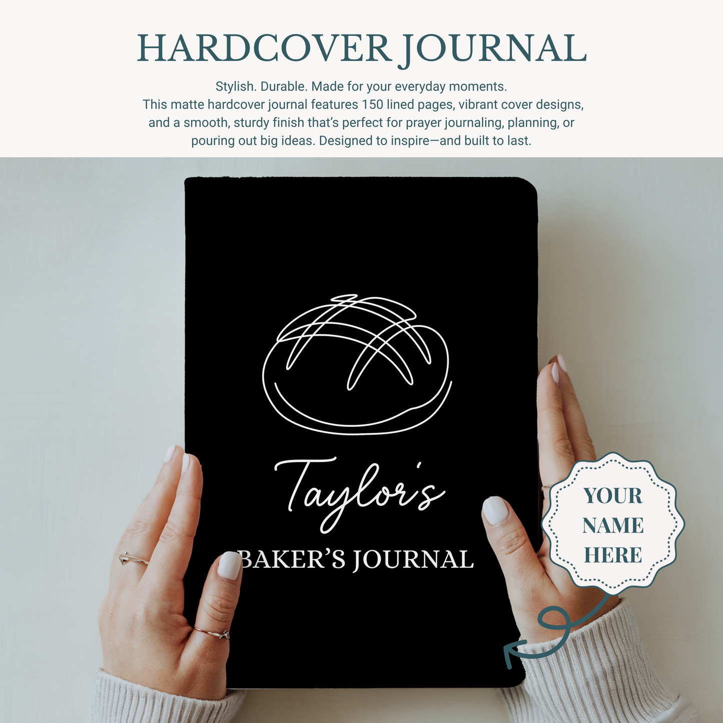 Baker's Journal Matte Hardcover, Personalized Journal, Gift for Bakers, Stylish Journal with Bread Art, Custom Baking Notebook